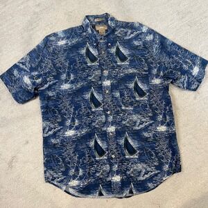Natural Issue Sailboat Map Print‎ Beach Nautical Button Up Shirt Men's M